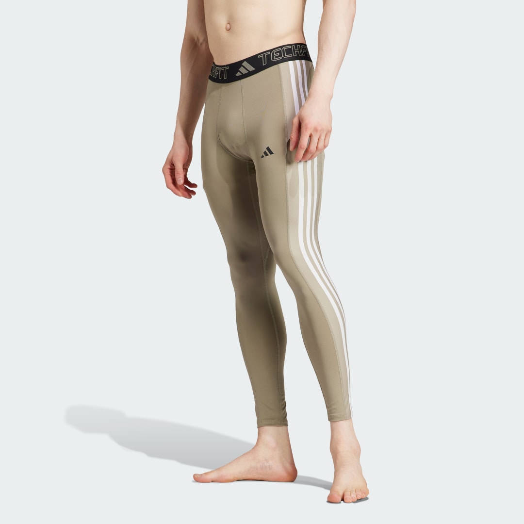 adidas Techfit 3-Stripes Training Long Tights Training 2XL Men Silver Pebble