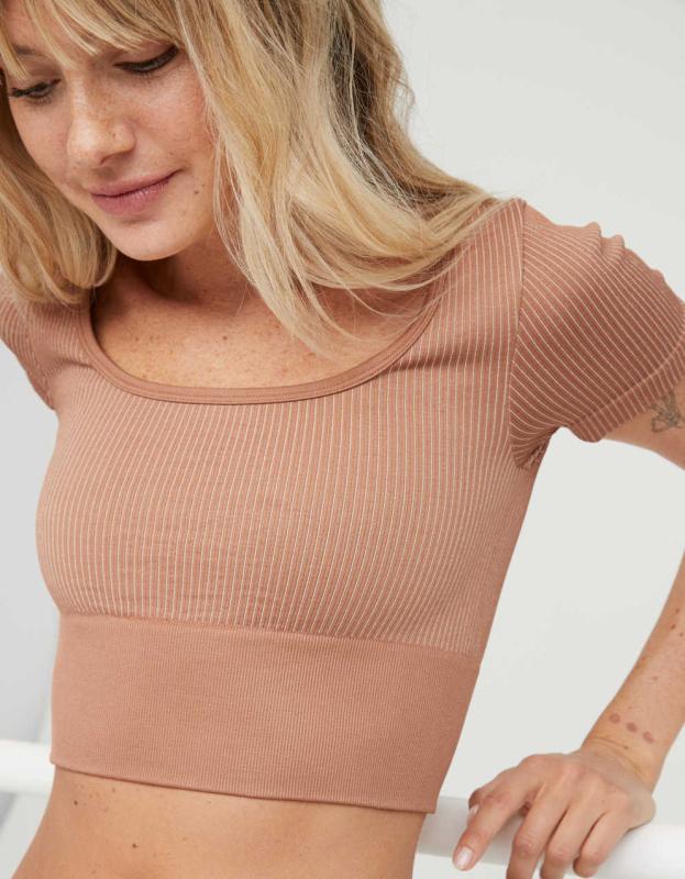 OFFLINE Sidewalk Seamless Ribbed Cropped T-Shirt - Horizon, XXS 