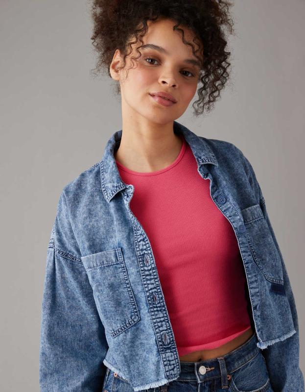 AE High Neck Daily Fave Tank Top - Bright Pink, M 