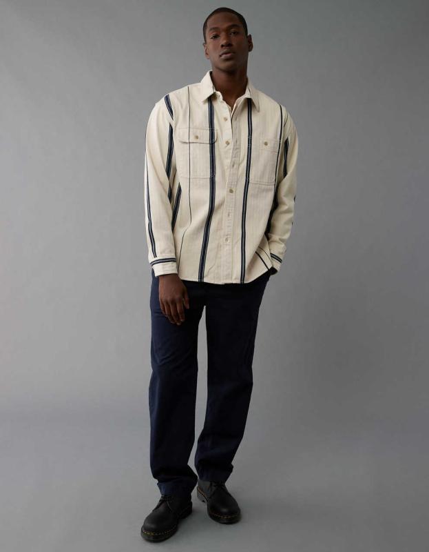 AE Striped Overshirt - Frosty Cream, L 