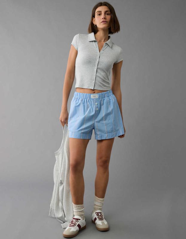 AE Collared Button-Up T-Shirt - Heather Gray, XXS 