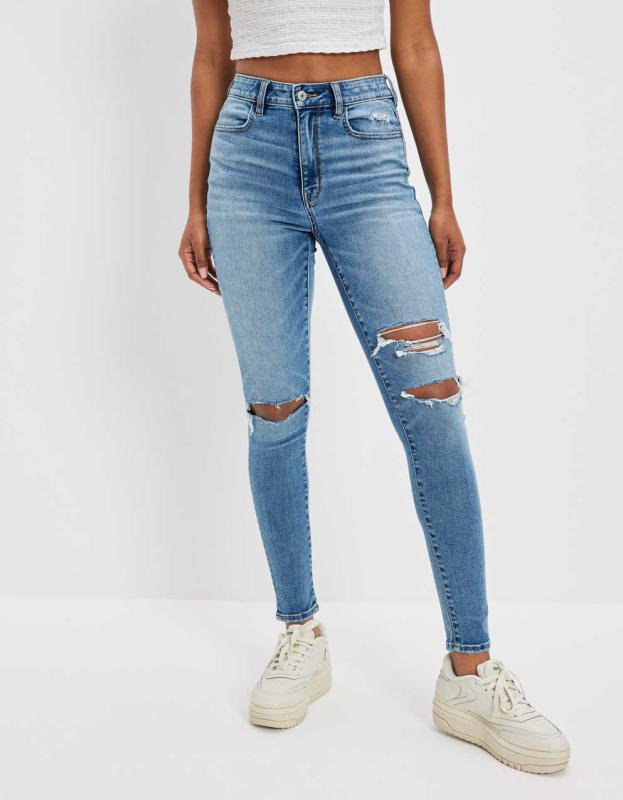 AE Ne(x)t Level Ripped Super High V-Rise Jegging - Tinted Medium, 10 