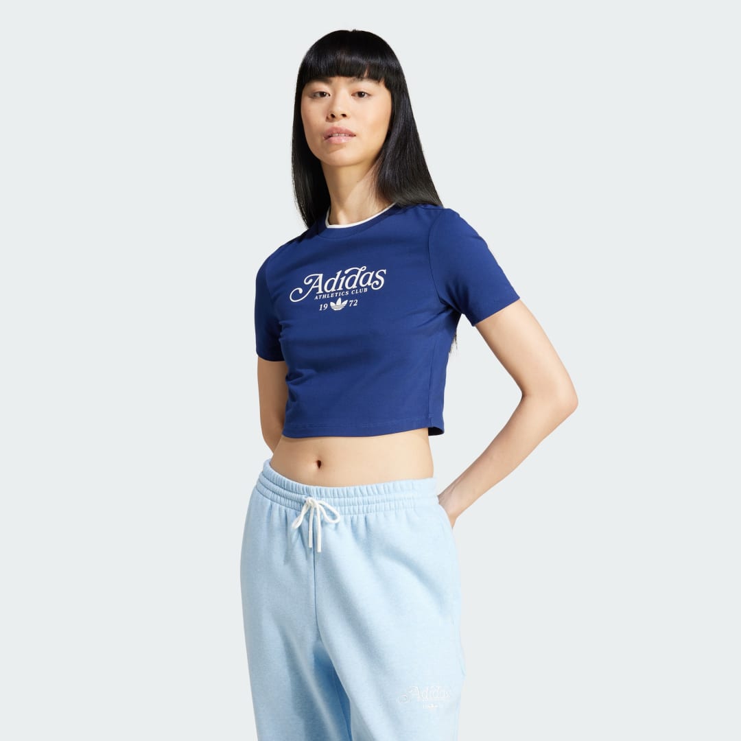 adidas Graphic Badge Slim 3-Stripes Tee Lifestyle A2XL Women Dark Blue