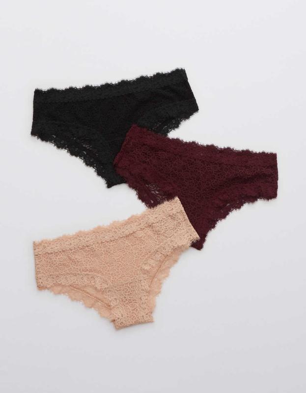 Aerie Eyelash Lace Cheeky Underwear 3-Pack - Multi, L 