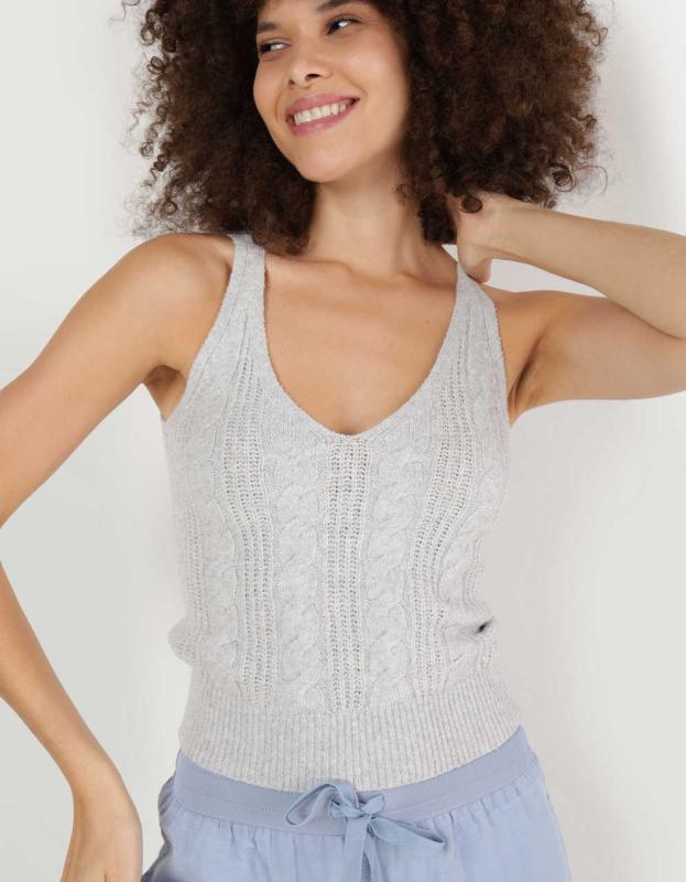 Aerie Cable Knit Sweater Tank Top - Medium Heather Gray, M 