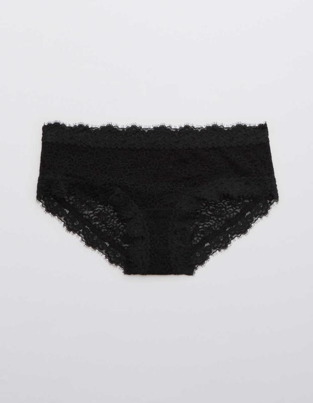 Show Off Eyelash Lace Boybrief Underwear - True Black, XXL 