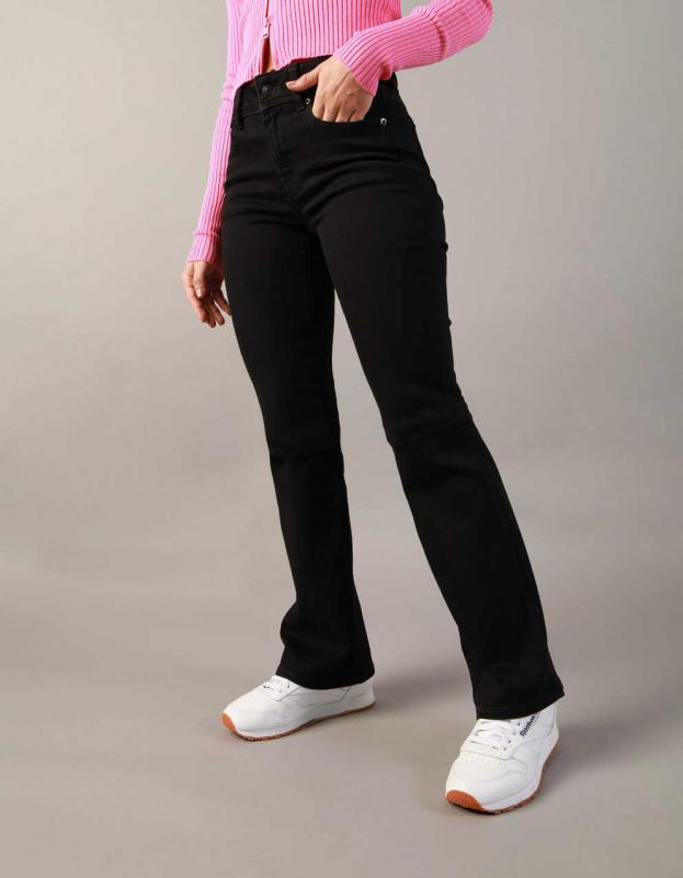 AE Next Level Low-Rise Kick Bootcut Jean - Black Wash, 2 