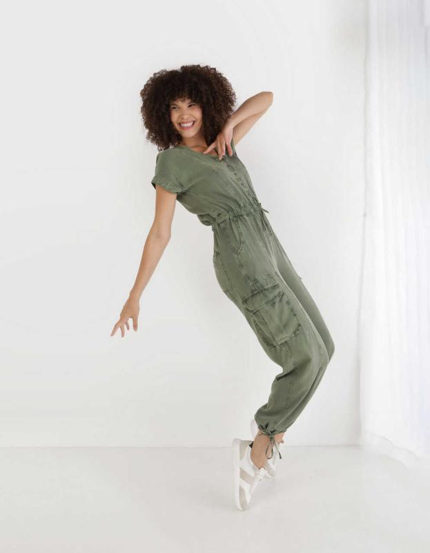 Aerie Twill Utility Jumpsuit - Olive Fun, S 