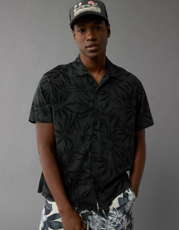 AE Button-Up Knit Shirt - Black, L 