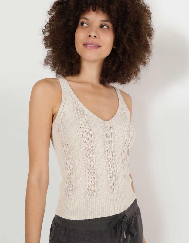 Aerie Cable Knit Sweater Tank Top - Soft Oat, L 
