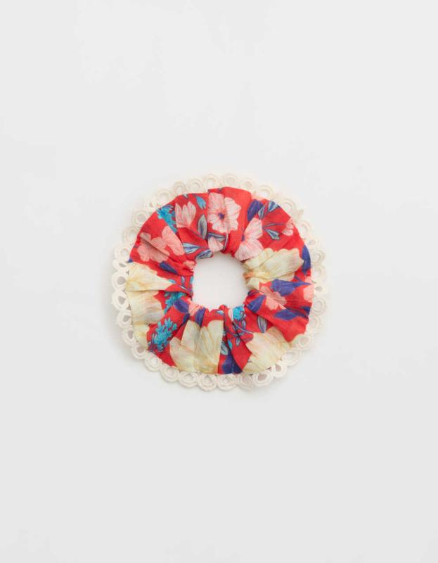 Aerie Eyelet Scrunchie - Resort Red, One Size 