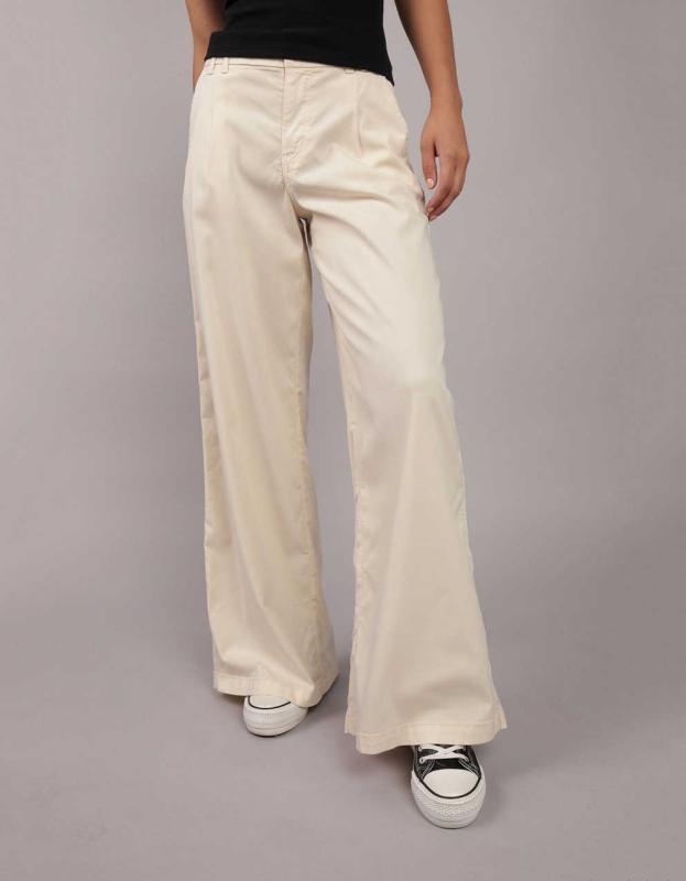 AE Stretch Super High-Waisted Baggy Wide-Leg Trouser - Cream, 8 