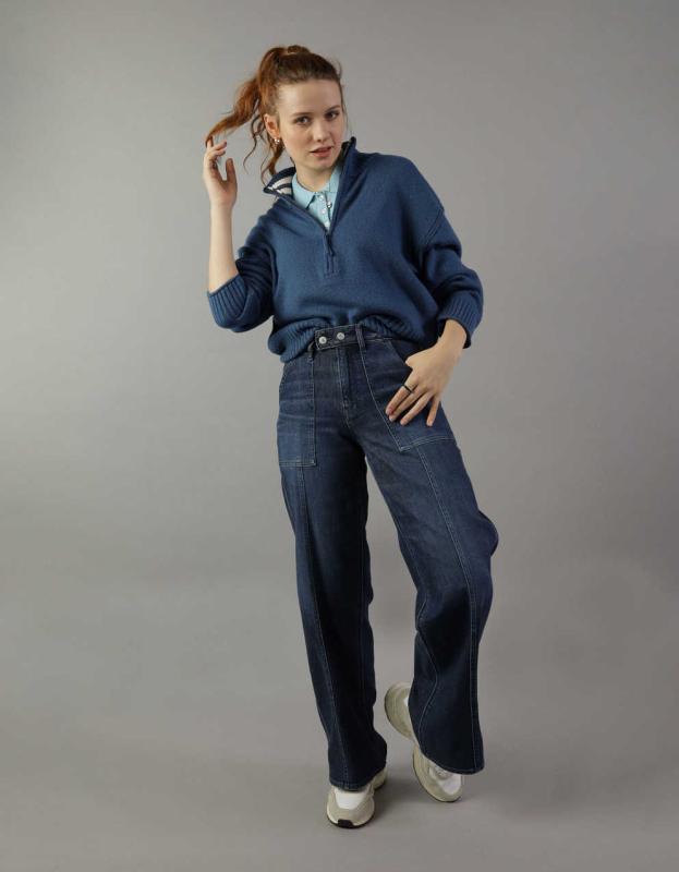 AE Long-Sleeve Quarter-Zip Sweater - Navy, S 