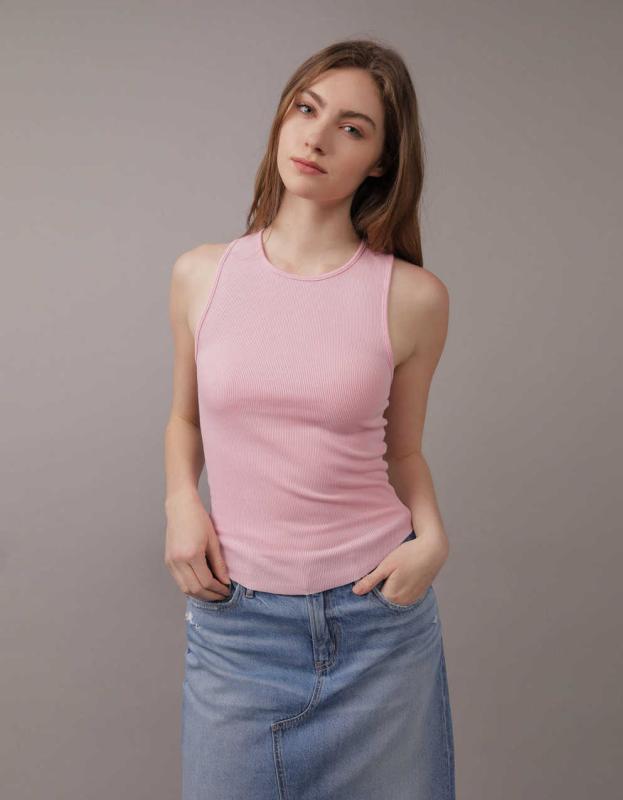 AE High Neck Daily Fave Tank Top - Light Pink, L 