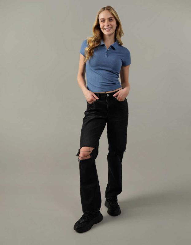 AE Cropped Polo Shirt - Blue, XS 