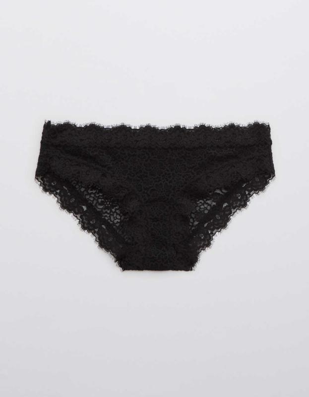 Aerie Eyelash Lace Bikini Underwear - True Black, L 