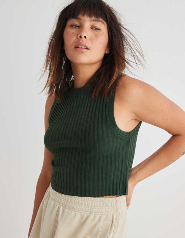 Aerie High Neck Ribbed Tank Top - Sycamore, L 