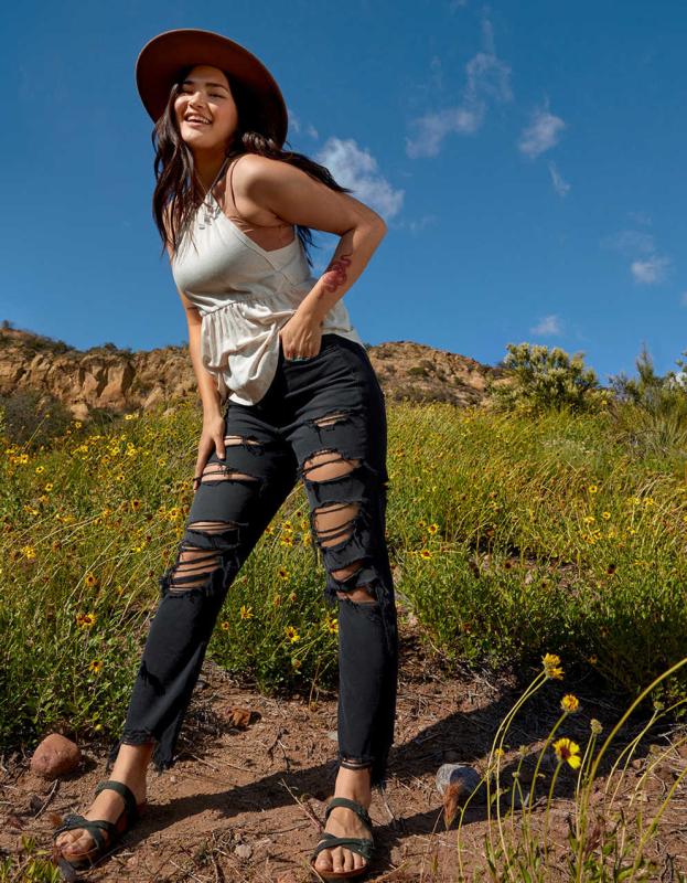 AE Strigid Ripped Mom Jean - Onyx Black, 2 