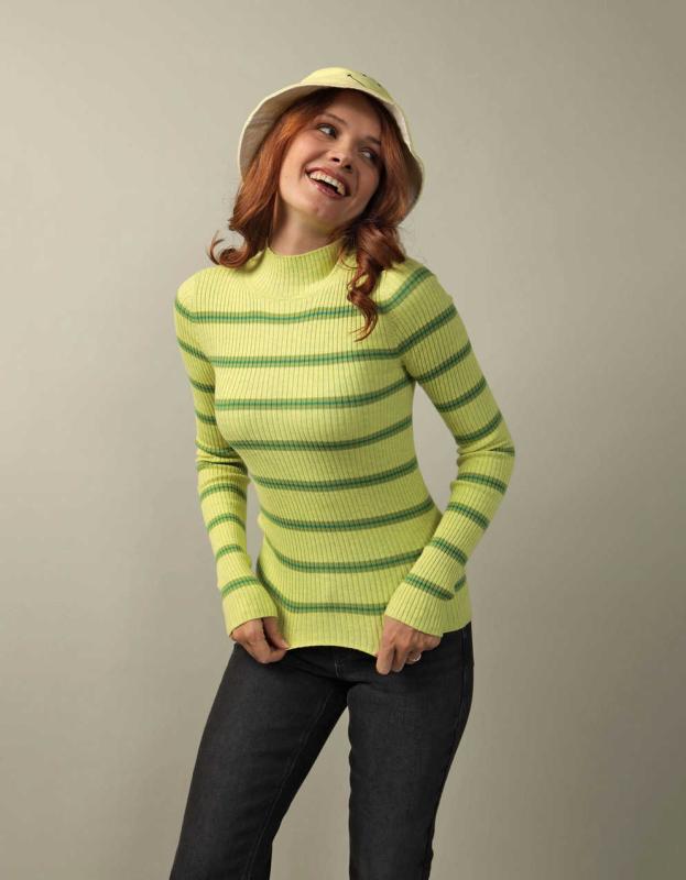 AE Ribbed Mock Neck Sweater - Green, M 