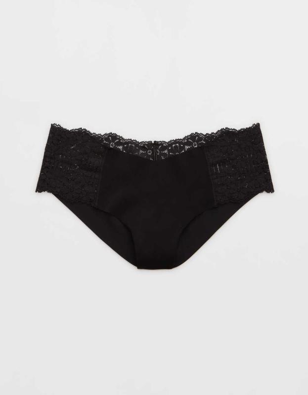 Aerie No Show Fa La Lace Cheeky Underwear - True Black, XS 