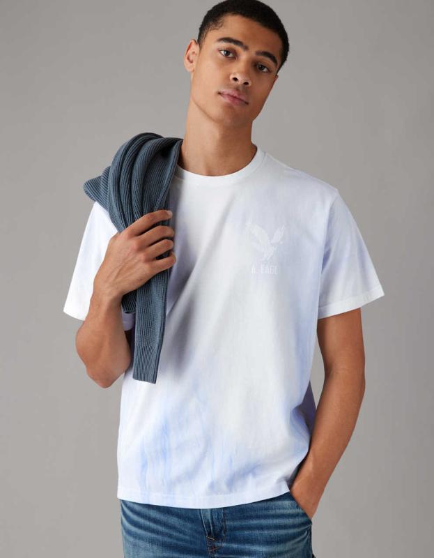 AE Tie-Dye Logo Graphic T-Shirt - Light Blue, XS 