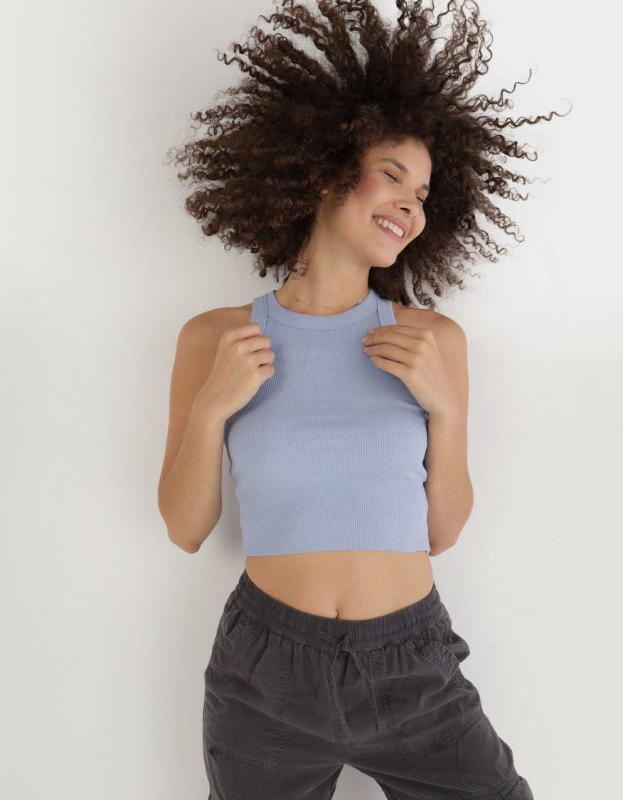 Aerie Free Spirit Ribbed Tank Top - Monaco Blue, L 