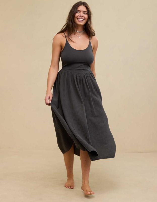 Aerie At The Barre Midi Dress - Smoked Gray, S 