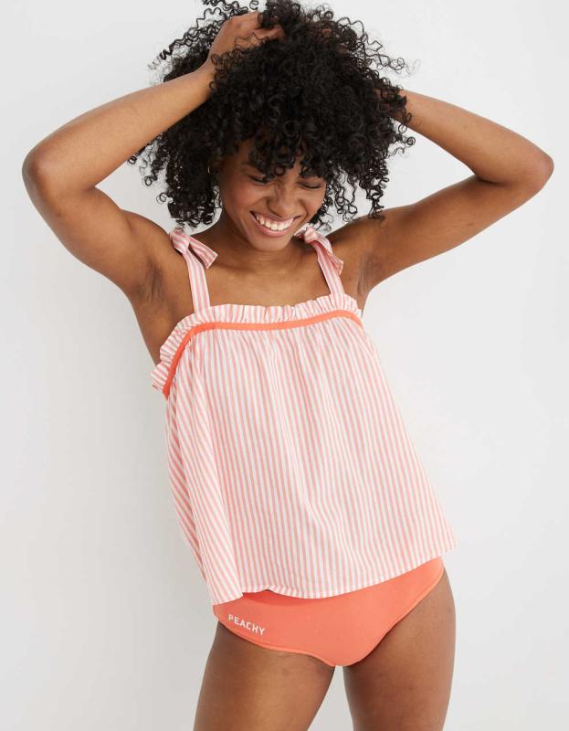 Aerie Woven Tie Shoulder Tank Top - Poppy Fun, XXS 