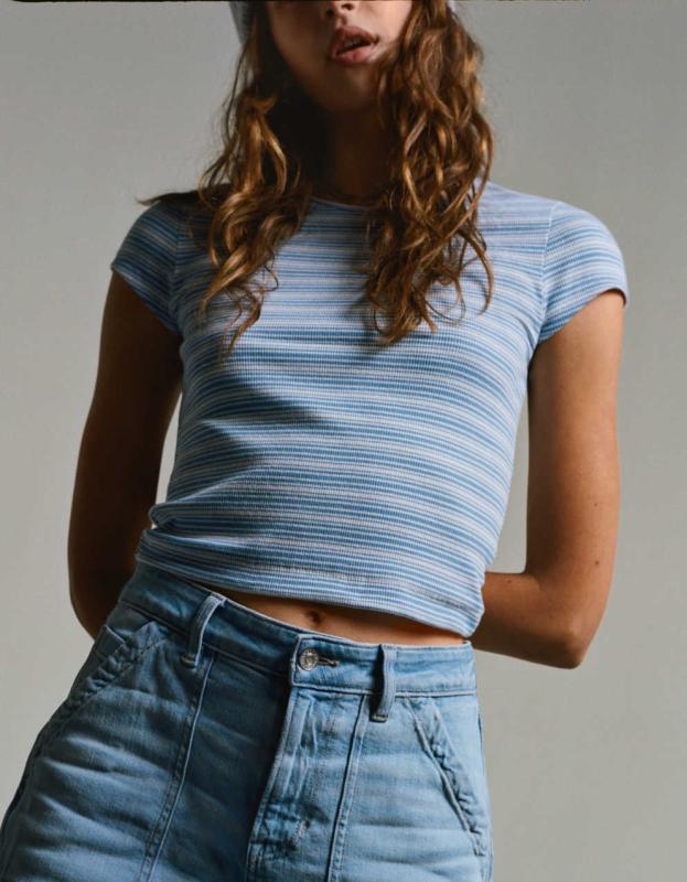 AE Hey Baby Ribbed T-Shirt - Blue, XS 