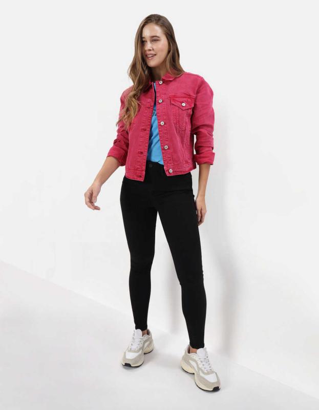 AE Cropped Color Denim Jacket - Magenta, XXS 