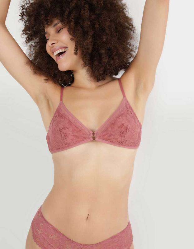 Show Off Sheer Joy Lace Triangle Bralette - Lets Mauve, L 