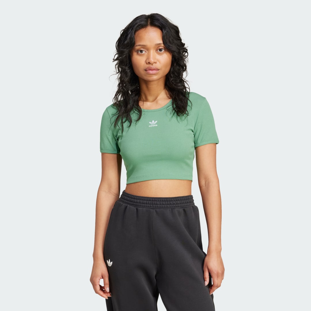 adidas Essentials Ribbed Tee Lifestyle M Women Preloved Green