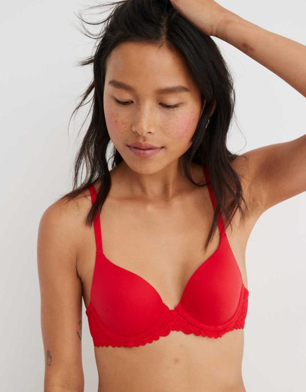 Aerie Real Sunnie Full Coverage Lightly Lined Blossom Lace Bra - Chilly Red, 75D 