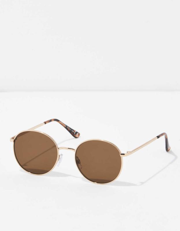 AEO Retro Round Sunglasses - Gold, One Size 