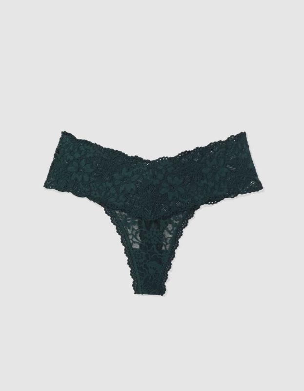 Show Off Eyelash Lace Thong Underwear - Deep Forest Green, XS 