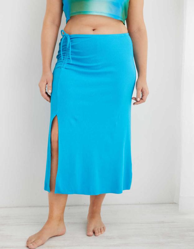 Aerie Beachwalk Midi Skirt - Elite Blue, XXS 