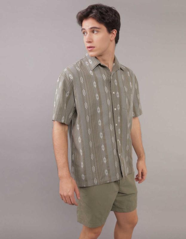 AE Button-Up Poolside Shirt - Olive Moss, S 
