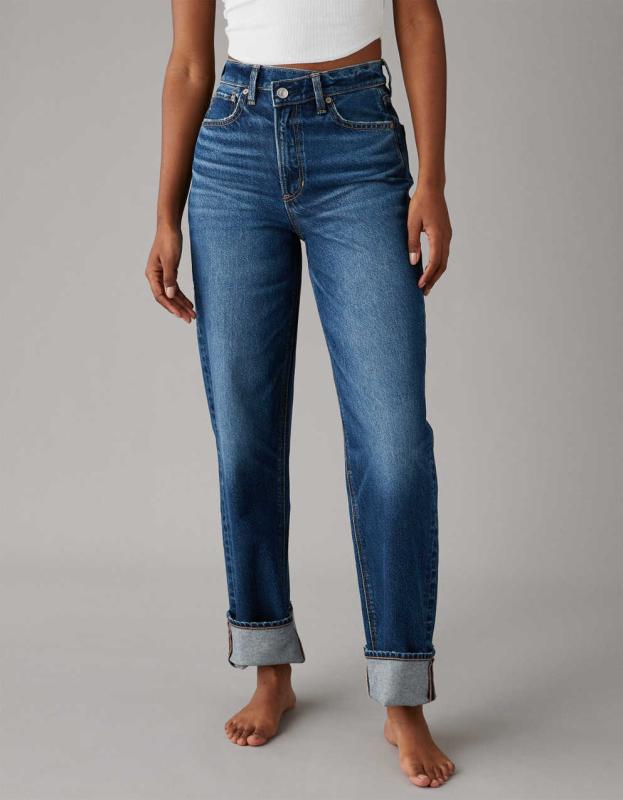 AE Strigid Super High-Waisted Baggy Straight Jean - Horizon Blue, 4 