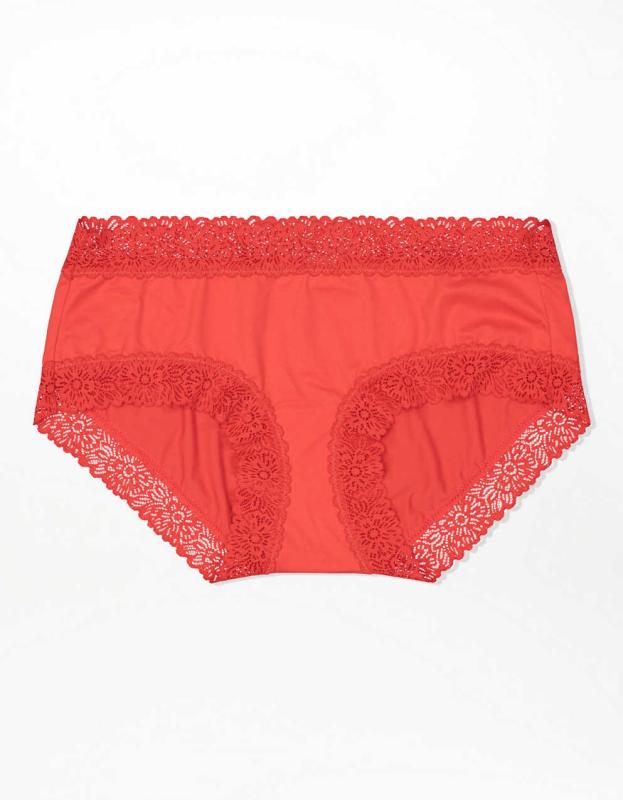 Aerie Sunnie Blossom Lace Boybrief Underwear - Chilly Red, L 