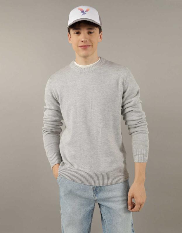AE CREW NECK SWEATER - Heather Gray, L 