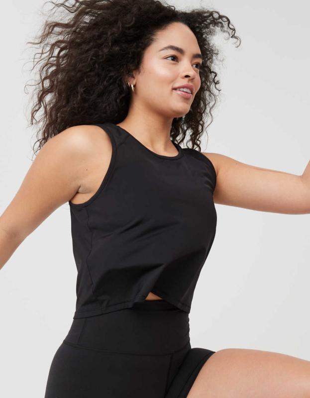 OFFLINE By Aerie Sweat Sesh Cropped Tank Top - True Black, XXS 