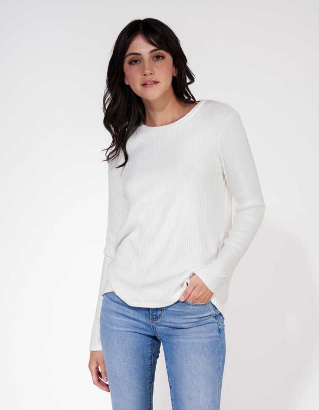 AE Long-Sleeve Crew Neck Plush T-Shirt - Natural White, M 