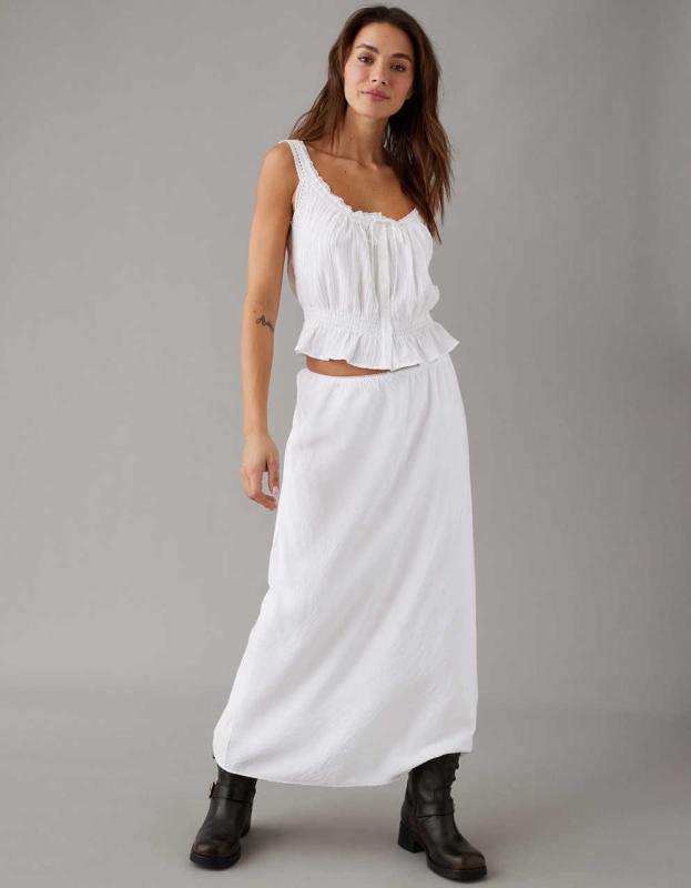 AE Button-Up Lace Cami - White, S 