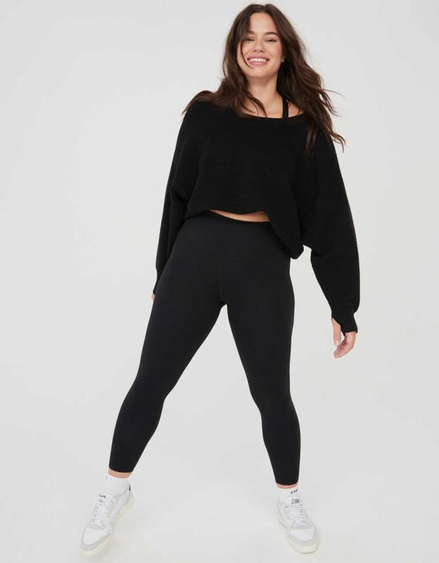 OFFLINE By Aerie Real Me XTRA Hold Up! Scallop Legging - True Black, XS 