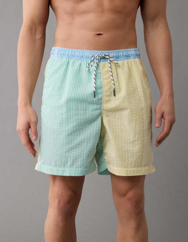 AE Colorblock Striped Flex 7" Swim Trunk - Yellow Notes, XL 