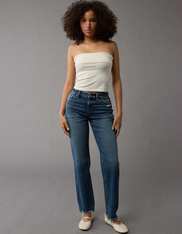 AE Stretch Curvy High-Waisted Straight Jean - Blue Lion, 0 