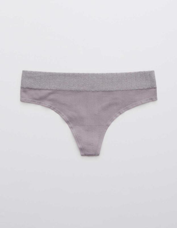 Aerie Ribbed Seamless Heather Thong Underwear - Afterglow, L 