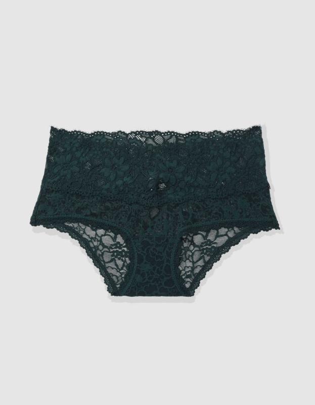 Show Off Eyelash Lace Boybrief Underwear - Deep Forest Green, S 