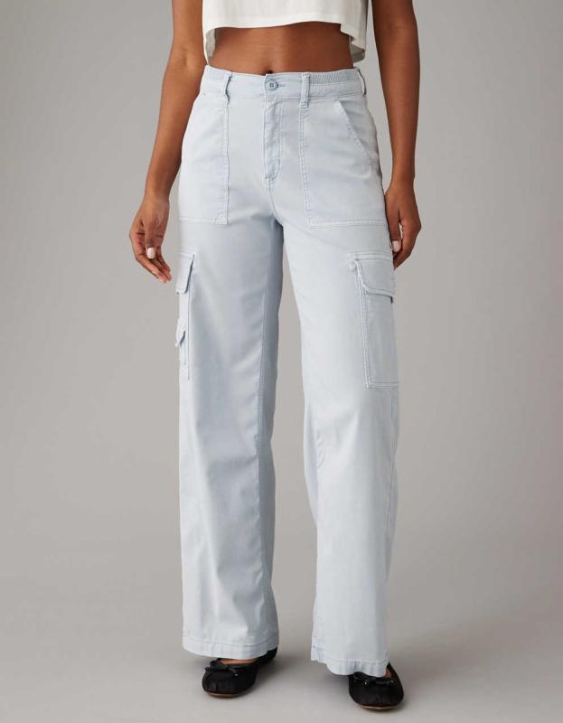 AE Dreamy Drape Stretch Cargo Super High-Waisted Baggy Wide-Leg Pant - Blue Mist, 0 