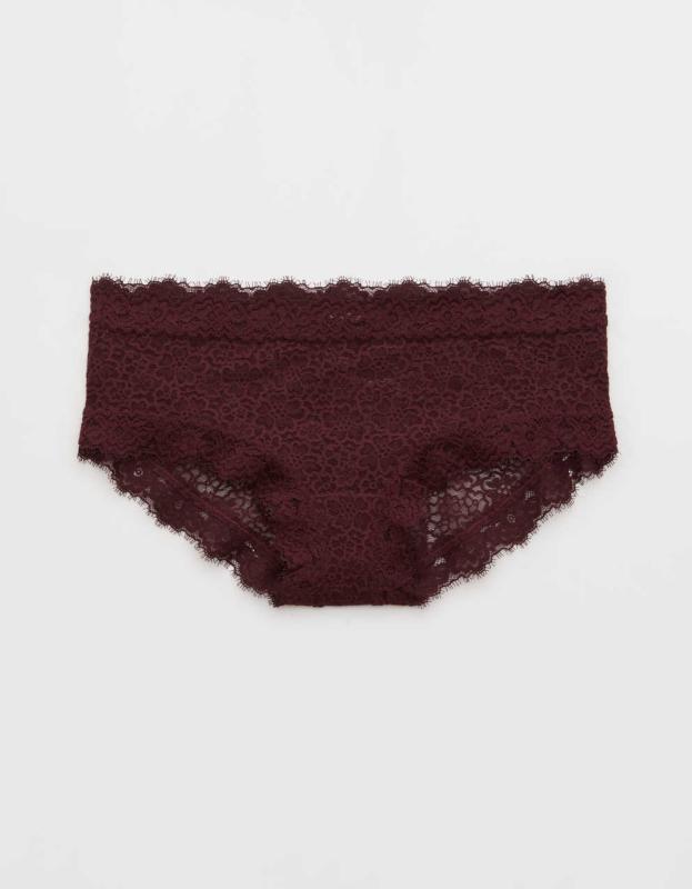 Aerie Eyelash Lace Boybrief Underwear - Deep Plum, XXL 